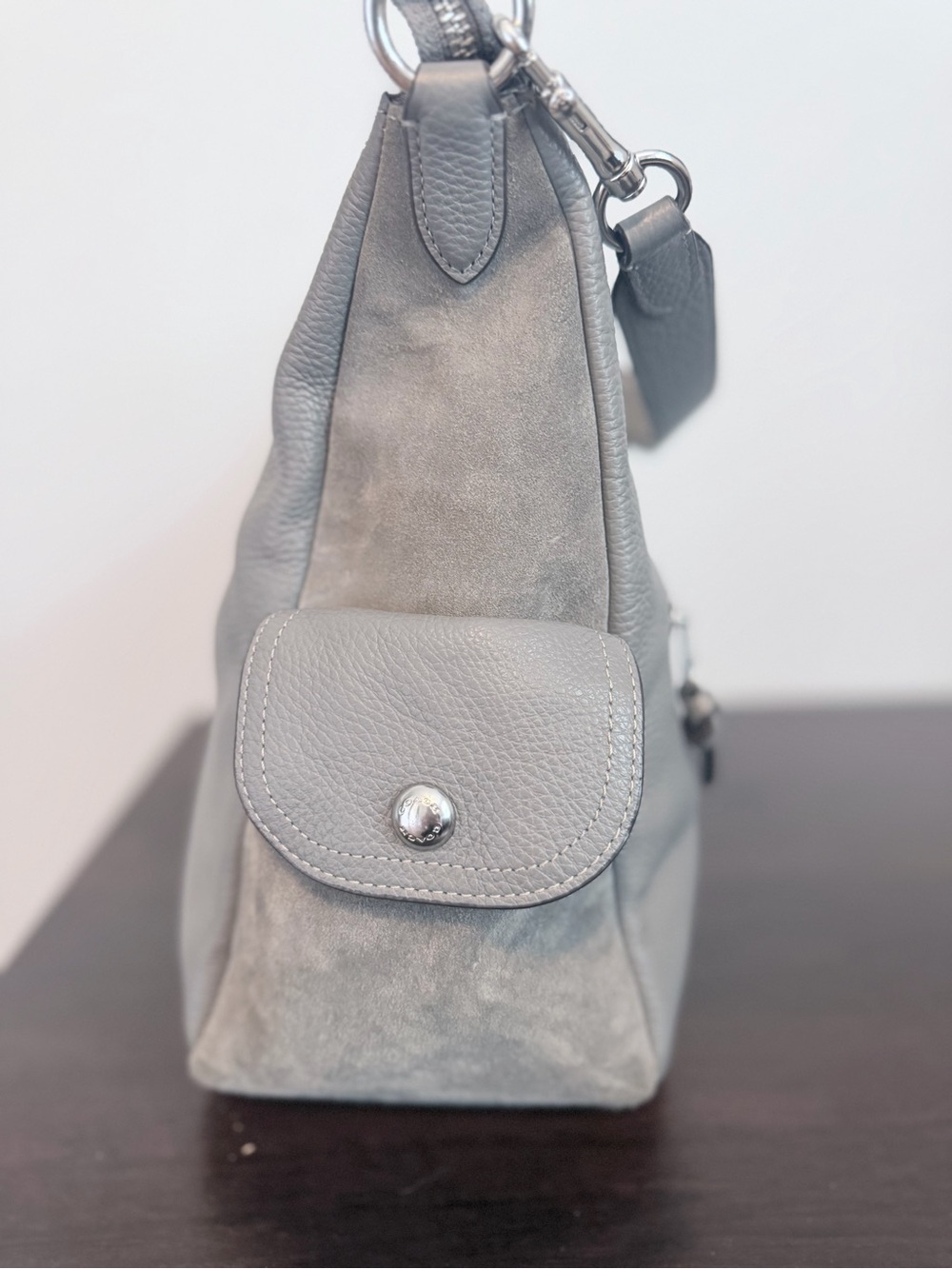 COACH Pennie Pebbled Leather & Suede Shoulder Bag Light Gray Style F2181-C1522 - Picture 3 of 12